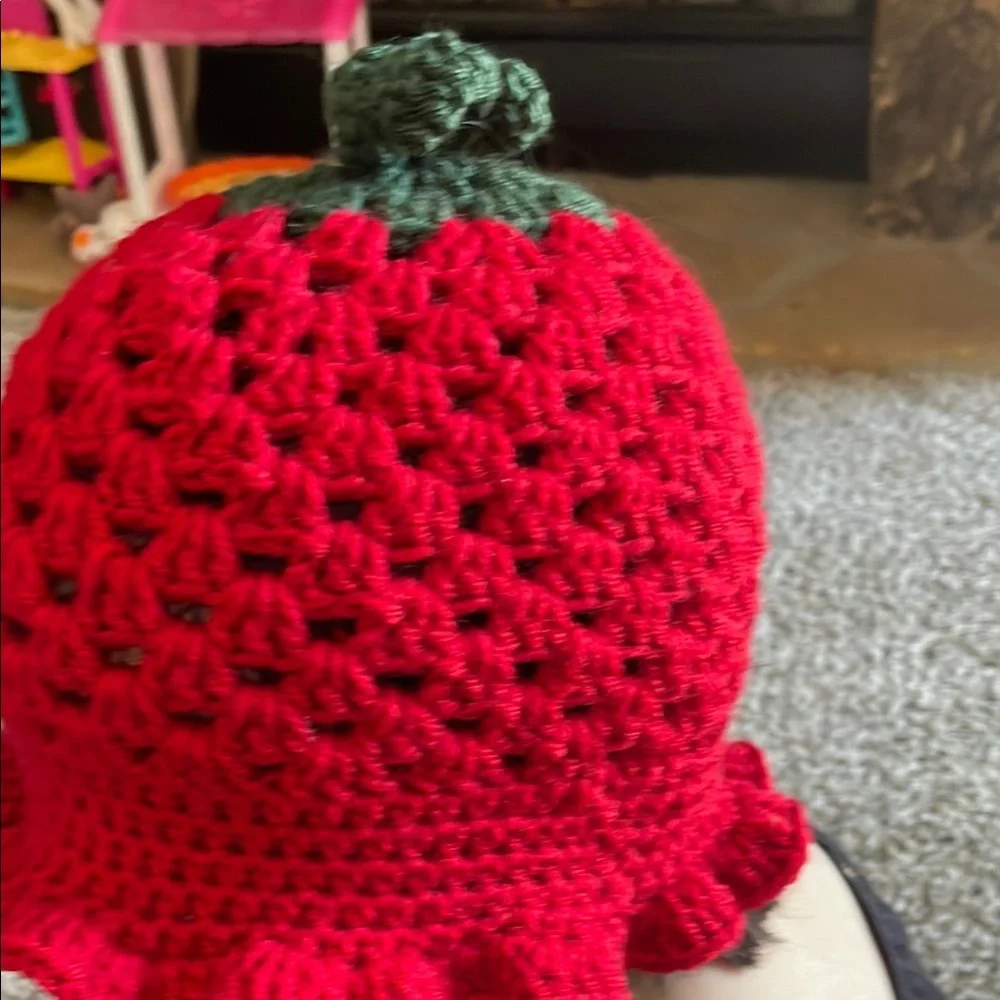 Handmade Red Strawberry Knit Hat for Kids